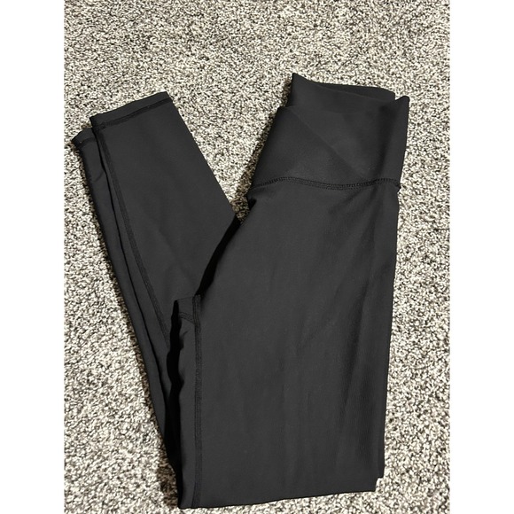 WILLO Black Ribbed High Waisted Workout Leggings Athleisure Athletic Small - Picture 1 of 6